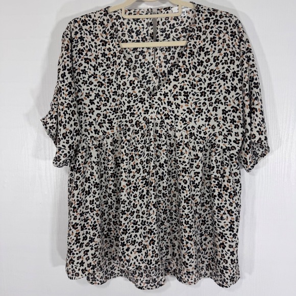 Mitooshop Women Floral Print V-Neck Babydoll Blouse Top Short Sleeve Size M - Picture 1 of 9